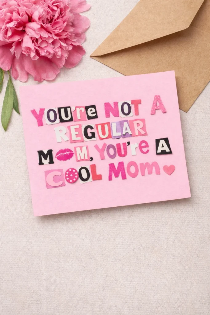 burn book style pink and white and black, magazine letter, cut out card