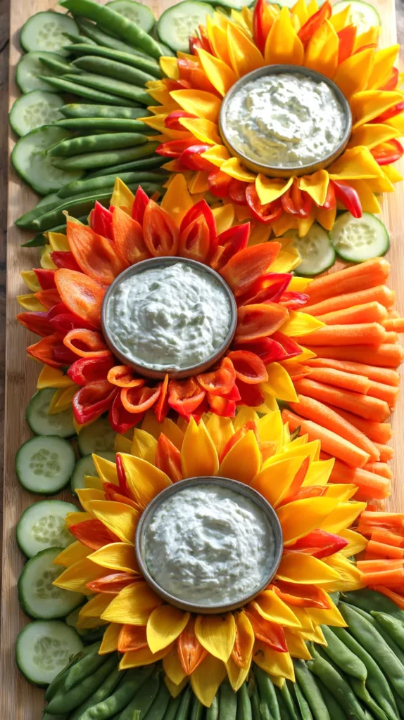 pepper forming flowers, with dips in the center, charcuterie board
