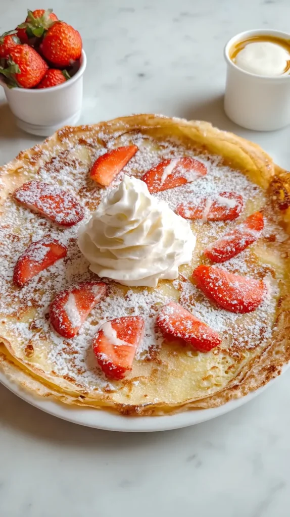 strawberry and powdered sugar, Dutch pancakes