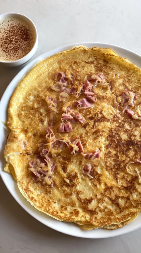 ham and cheese, and onion pannenkoeken