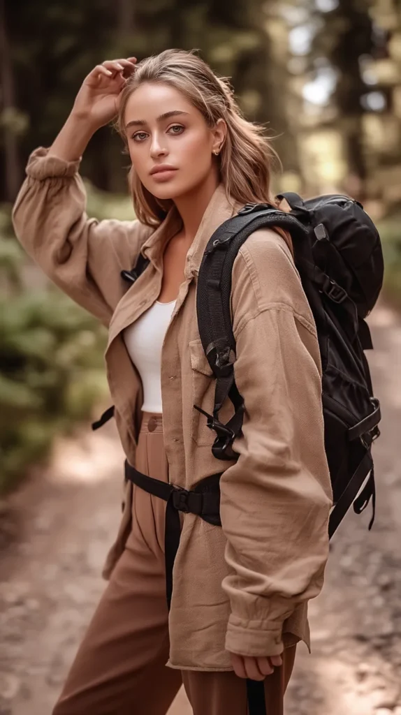 Female camper dressed for an outdoor adventure