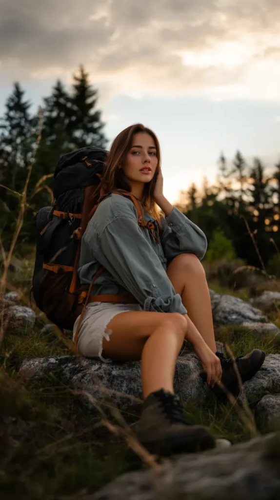 Woman in casual hiking wear on a nature trail