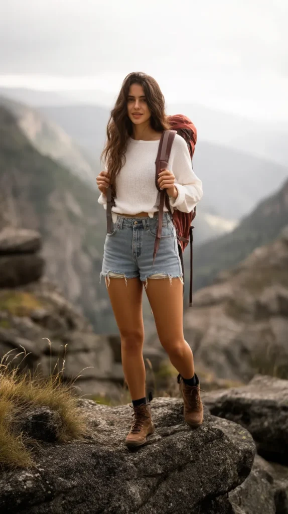 Female outdoors in a relaxed camping look