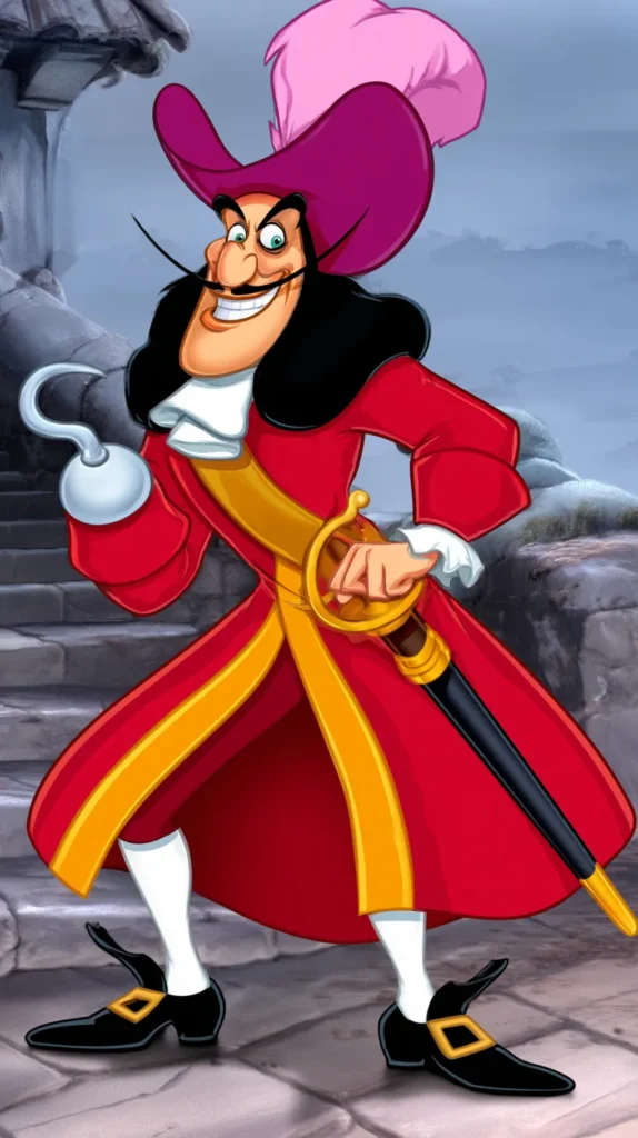 Captain Hook (Peter Pan): The cowardly nemesis of Peter Pan; animated; Disney villain
