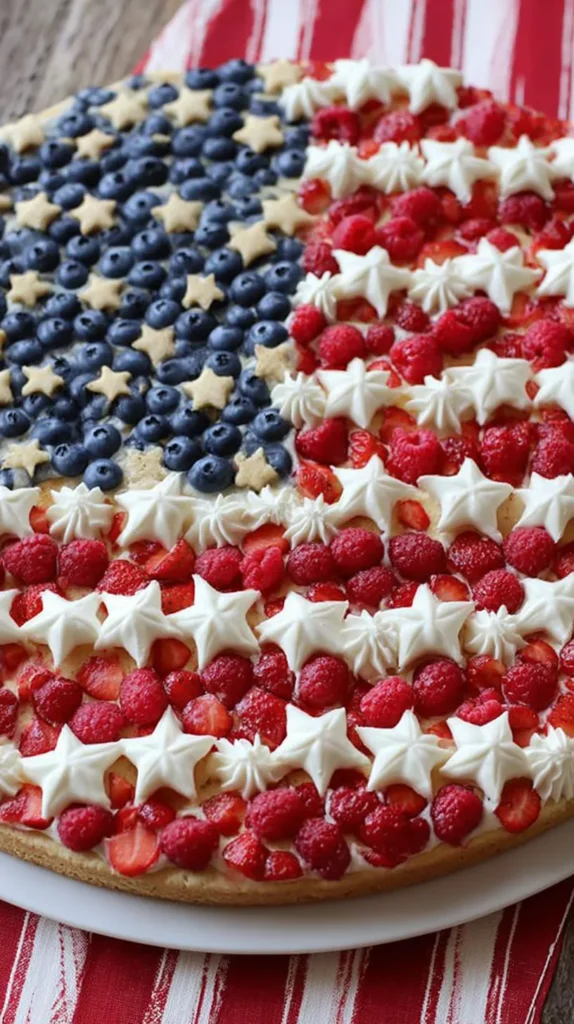 circular flag cake, with fruit