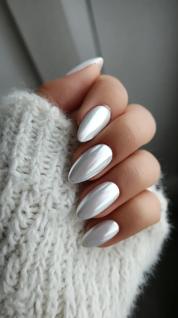 white chrome nails