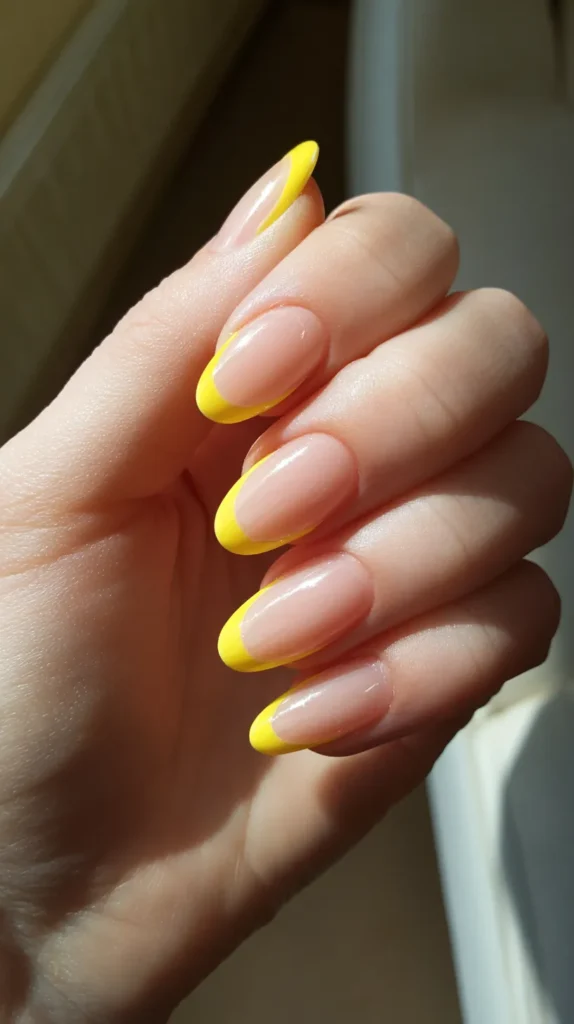 yellow tips, May nail ideas