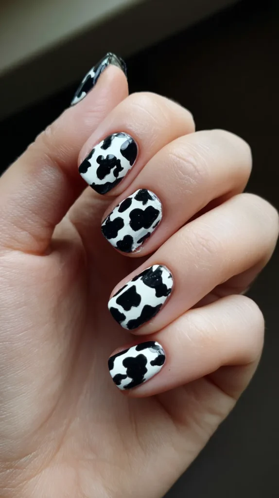 dairy cow print on a manicure