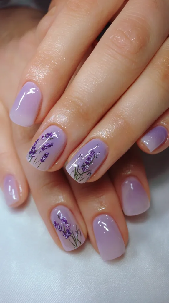 lavender nails, manicure, floral accent