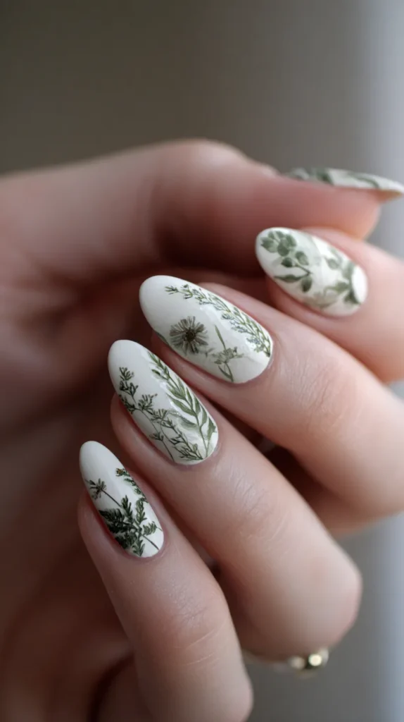 sage green and white manicure