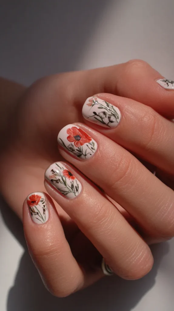 botanical floral design in May nails
