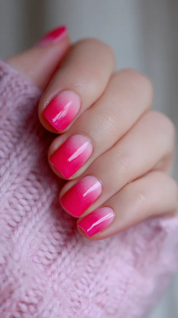 hot pink and light pink ombre manicure