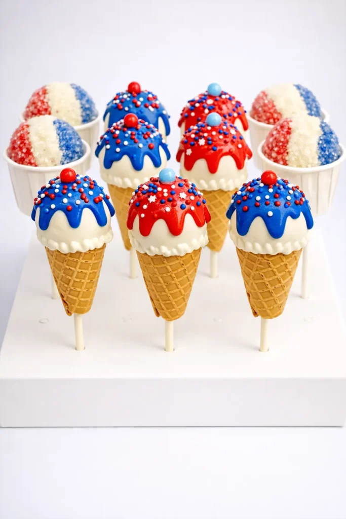 American style cake pops, ice cream cones and snow-cones 