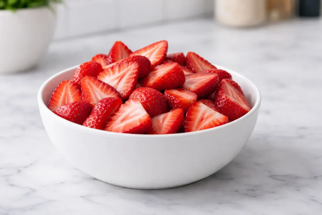 bowl of cut strawberries