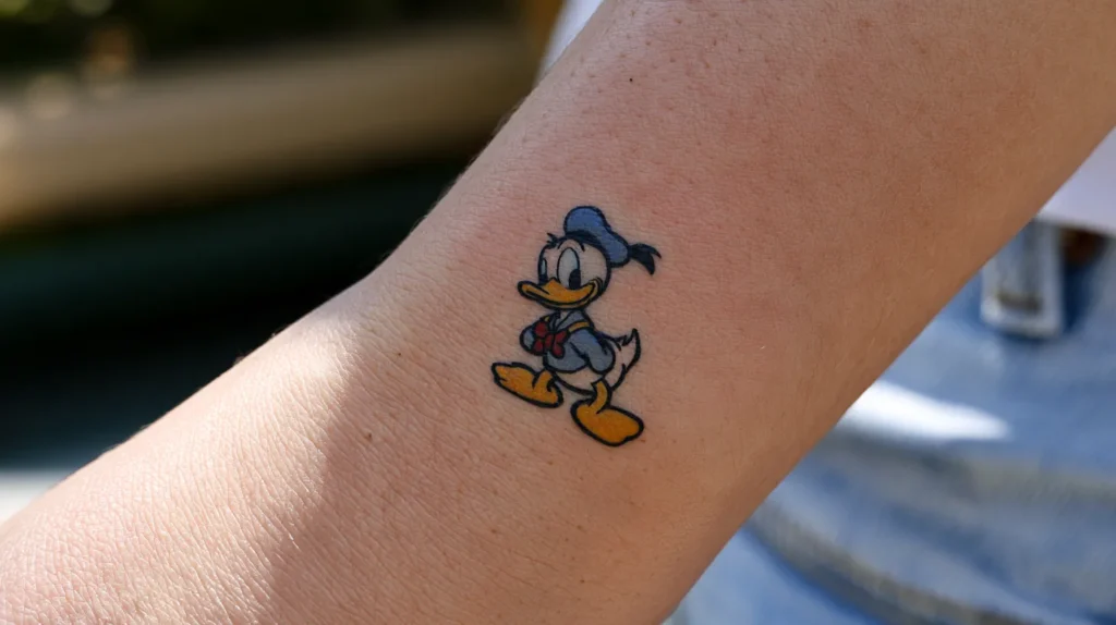 donald duck tattoo on a wrist