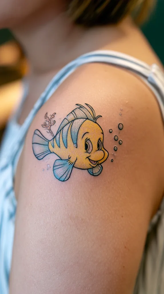 Disney's Flounder from the Little Mermaid shoulder placement