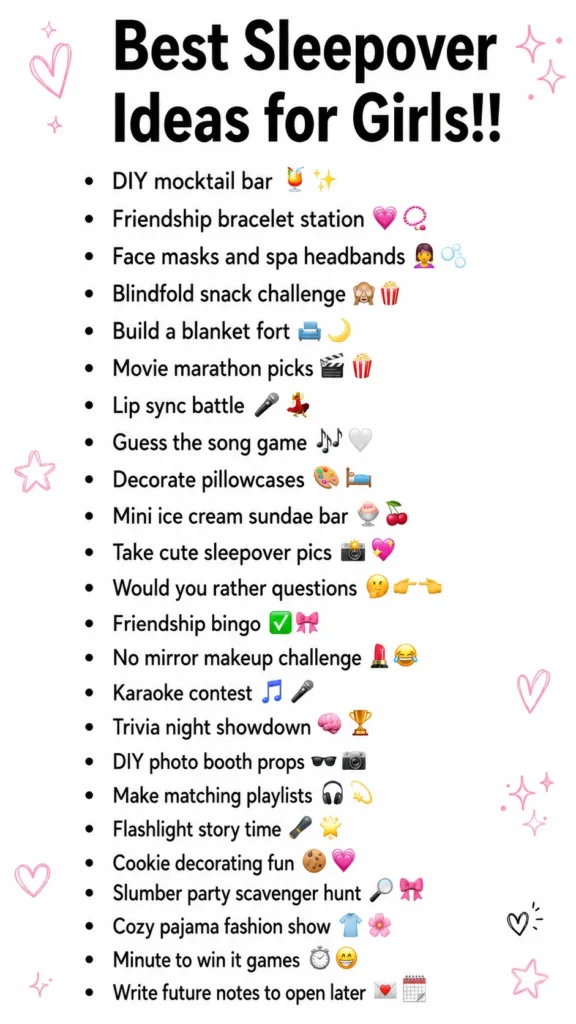 list of the best sleepover ideas for girls