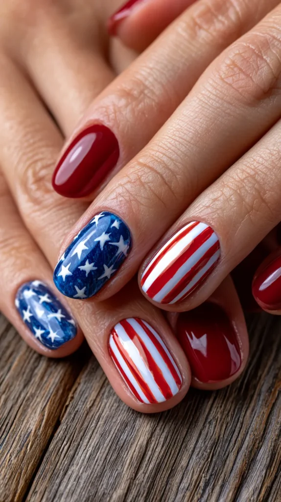 red, white, and blue nails
