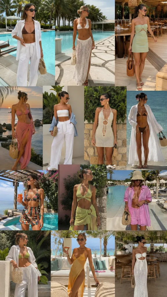 collage of poolside fits