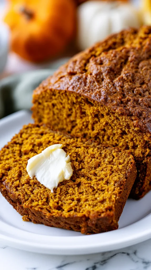 slice of pumpkin bread with butter
