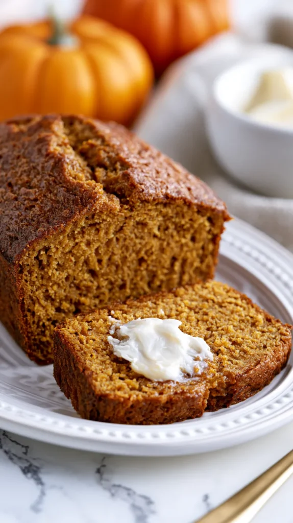 pumpkin bread with a pat of butter