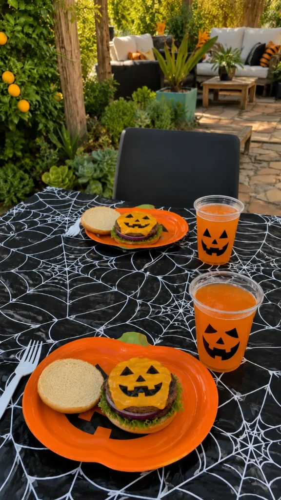jack-o-lantern cheese slices, on burger