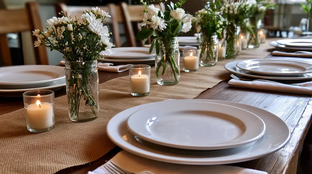 long table with candles and flowers