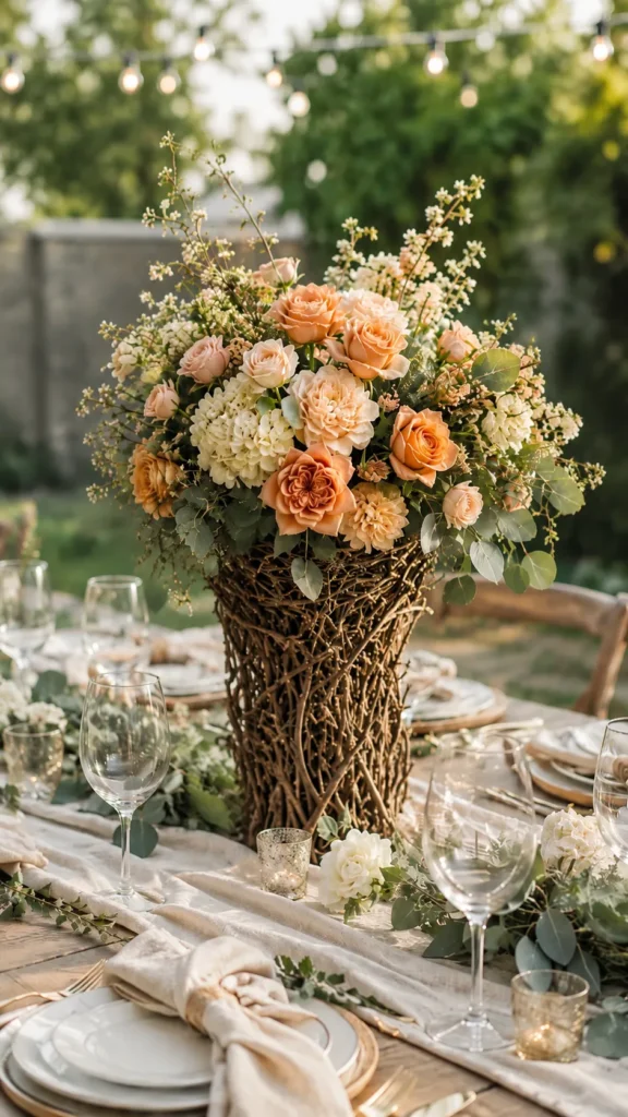able centerpiece, branches and flowers centerpiece