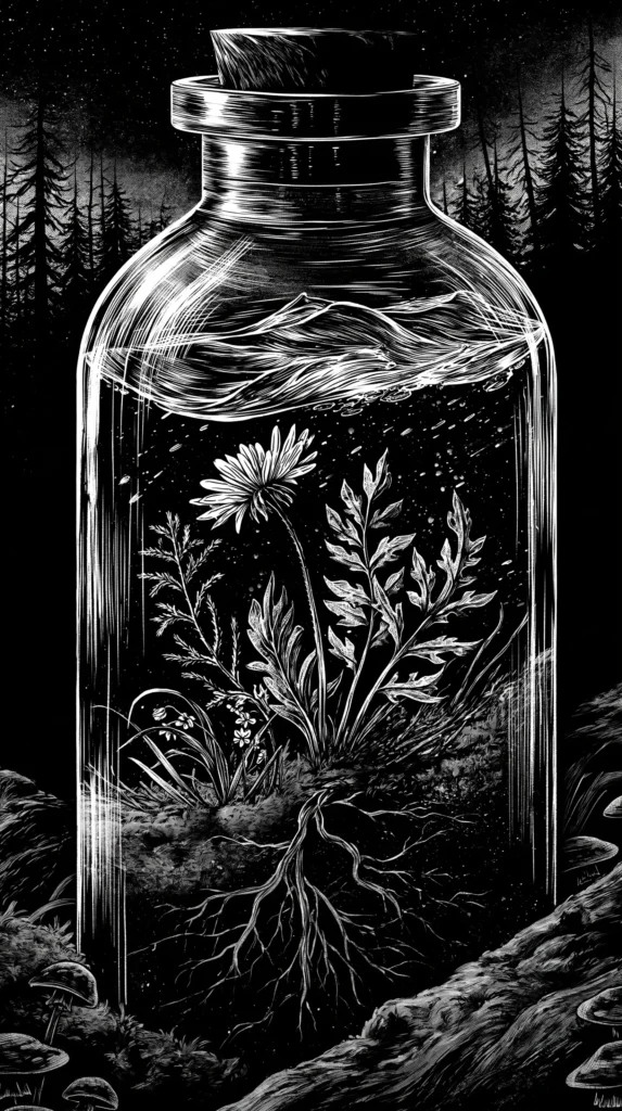 black and white aesthetic, flowers in a glass jar