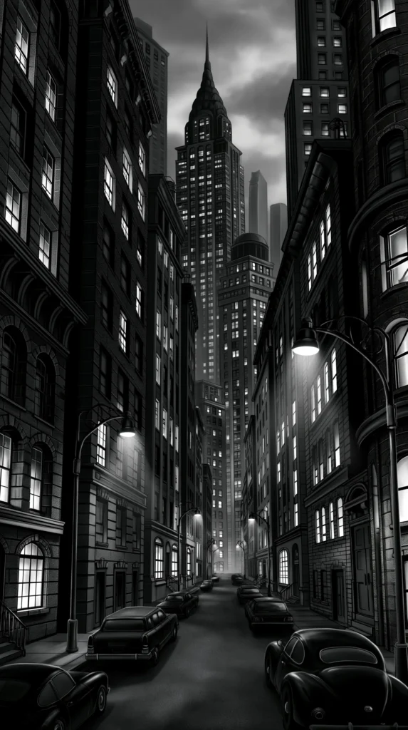 black and white realistic city image