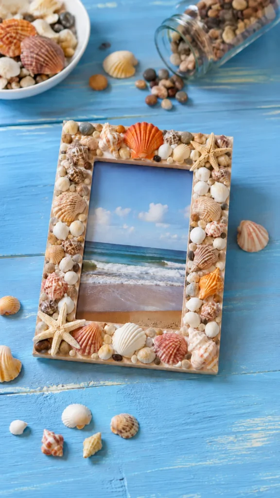 shell picture frame summer craft for kids