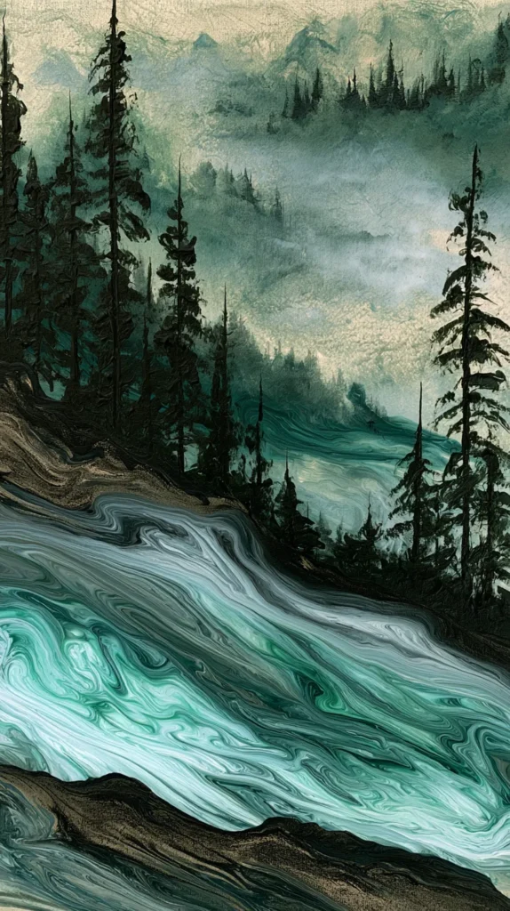 Abstract forest with their dreamy acrylic swirls and moody natural hues