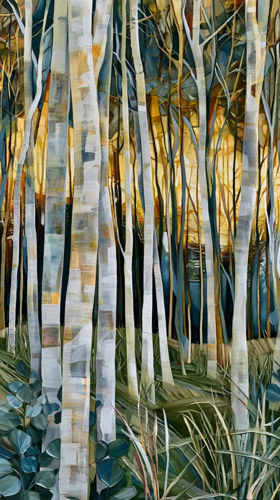 realistic Abstract forest with their dreamy moody natural hues, tree forest painting
