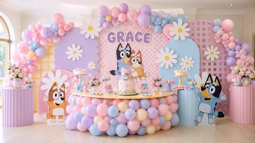 Bluey birthday party ideas, balloons, large display