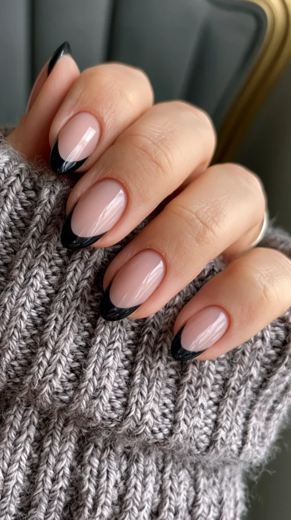 black French tips, manicure, nails