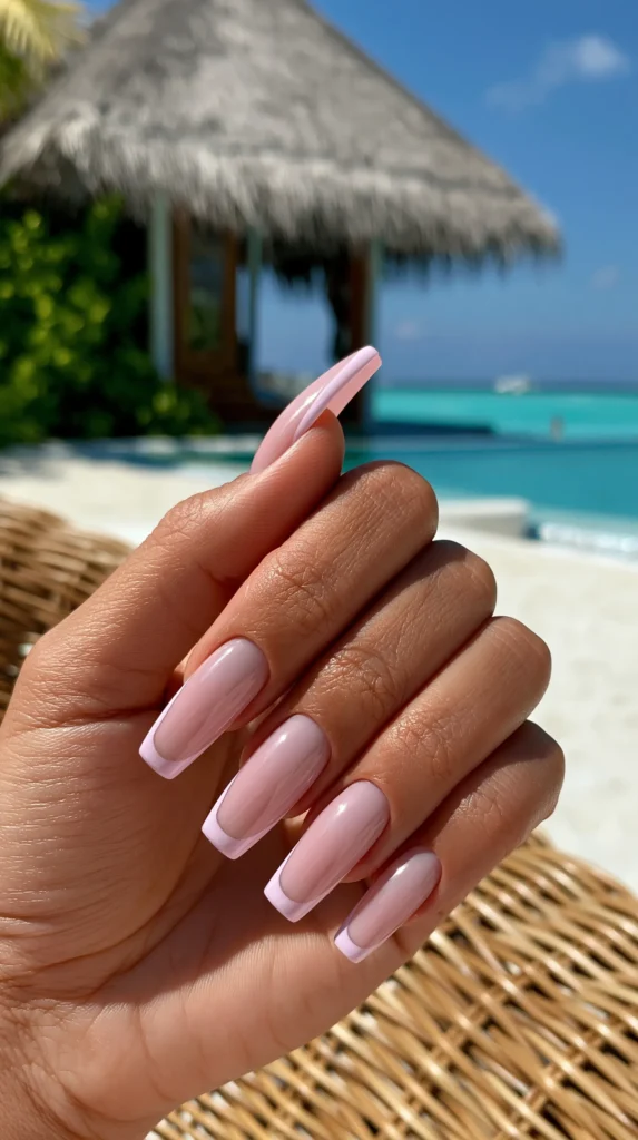 female hand, beach location, manicure