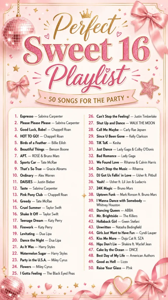 list of 50 songs on the sweet 16 playlist