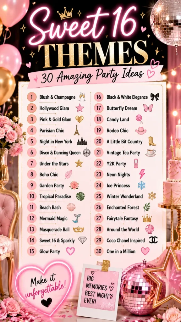 list of sweet 16 themes