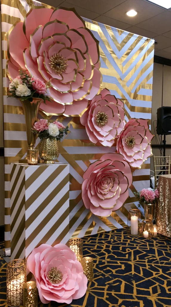 backdrop, large pink flowers